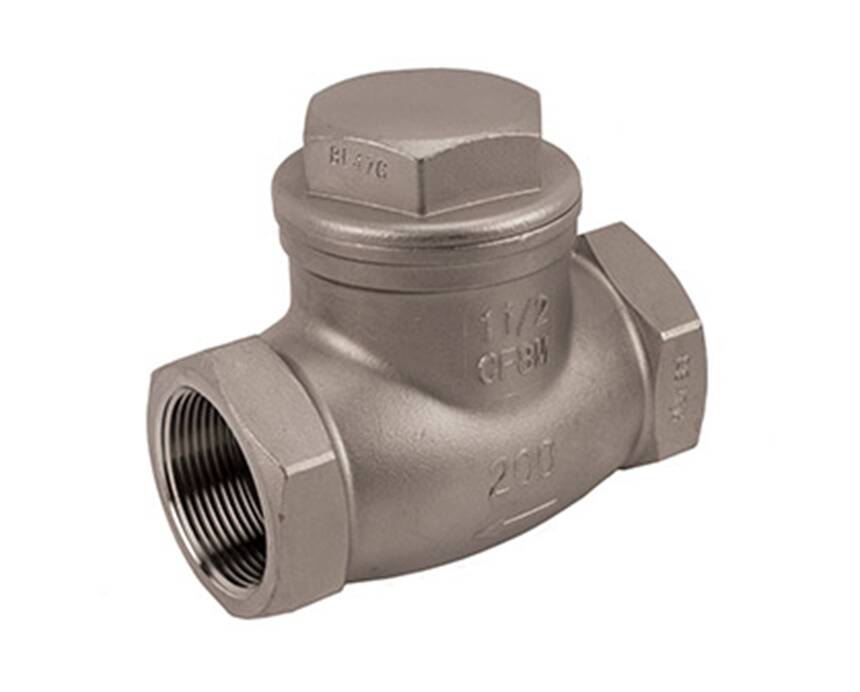 T-550 - Metallic check valve with a hexagonal cap and threaded ends, designed for plumbing or industrial use, against a plain white background.