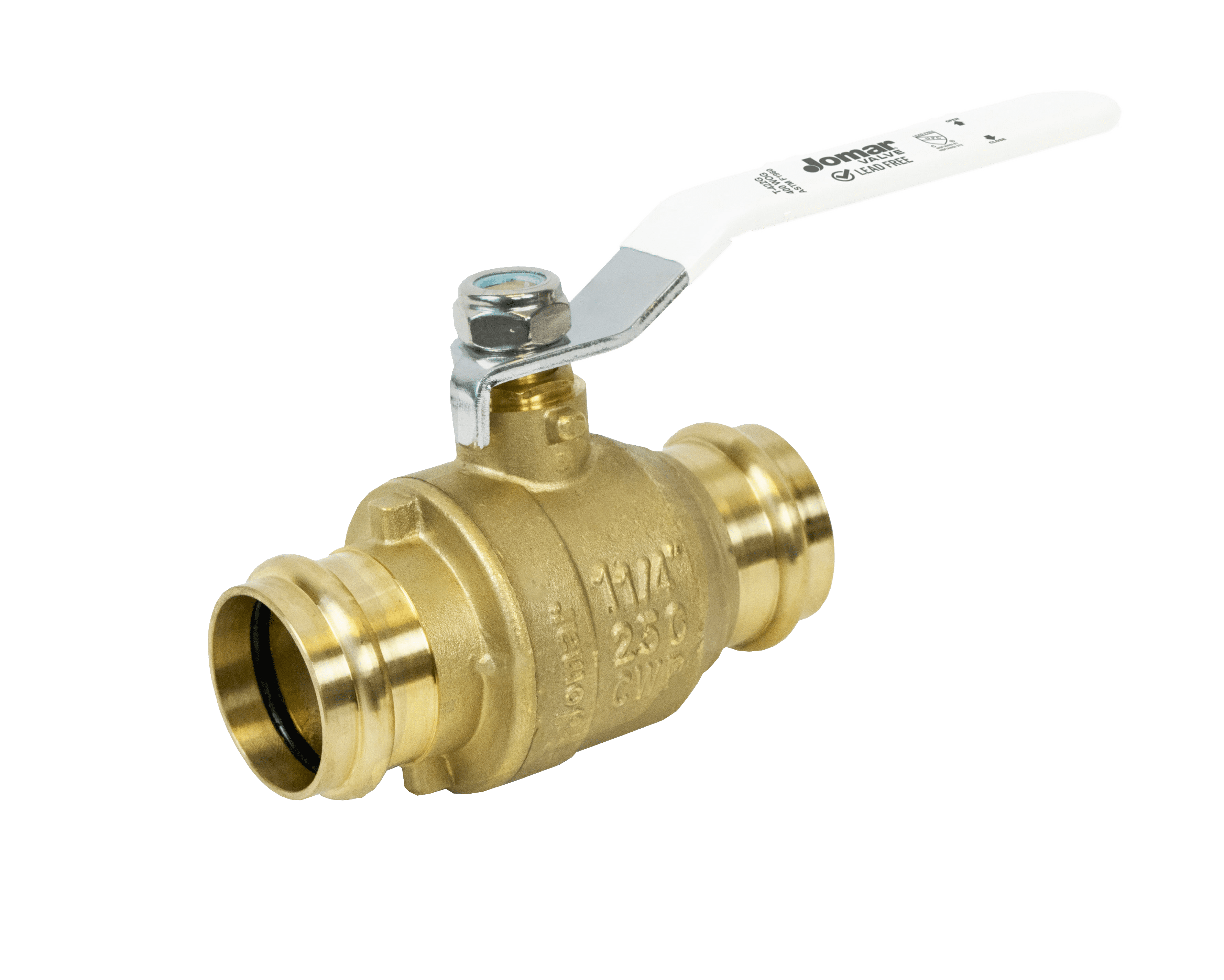 JP-150G-2020 - A brass ball valve with a long, angled metal handle is centered against a black background. The valve is detailed and industrial in design.