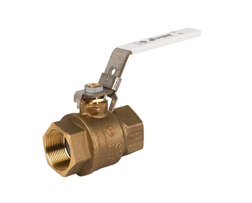 T-100CG-LH - A brass ball valve with a threaded connection and a metal lever handle set against a plain white background, used for controlling fluid flow.
