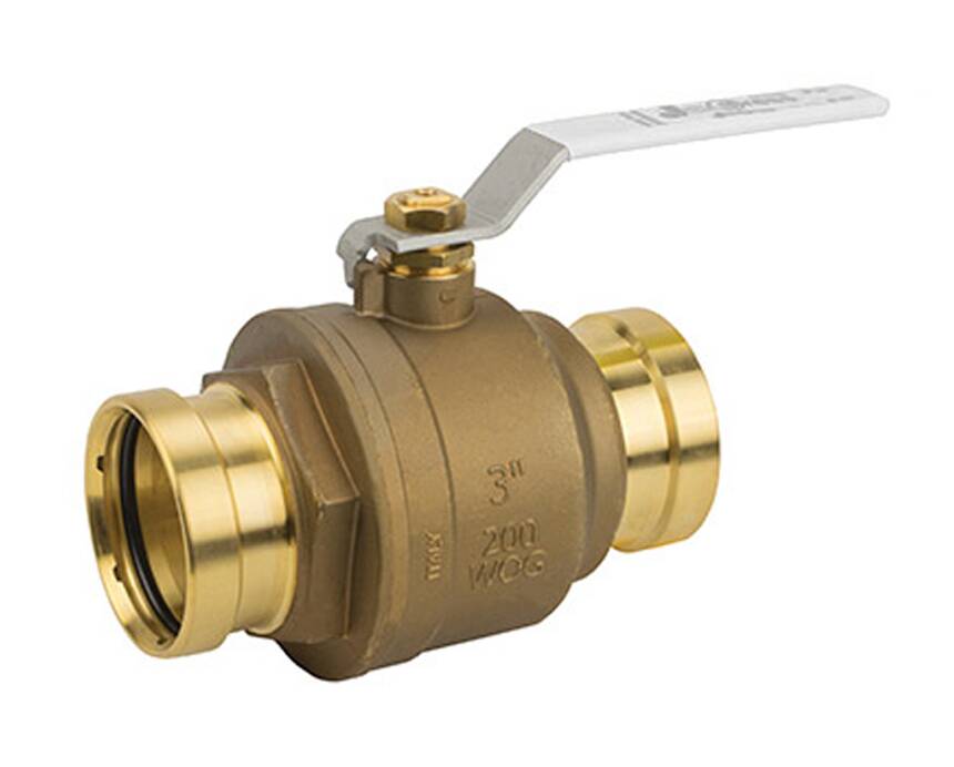 jp-100g_xlc - A brass ball valve with a silver lever handle. The valve is cylindrical, with 3-inch pipe connections and "3'' 200 WOG" marked on its side.